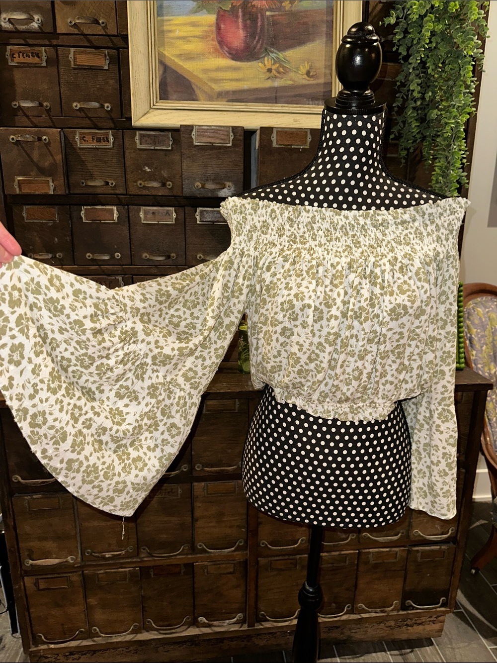 Promesa Cream Floral Off-Shoulder Smocked Crop Top